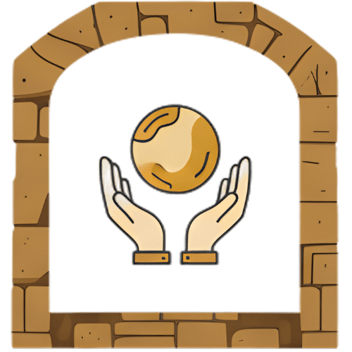 Illustrated open door with golden light